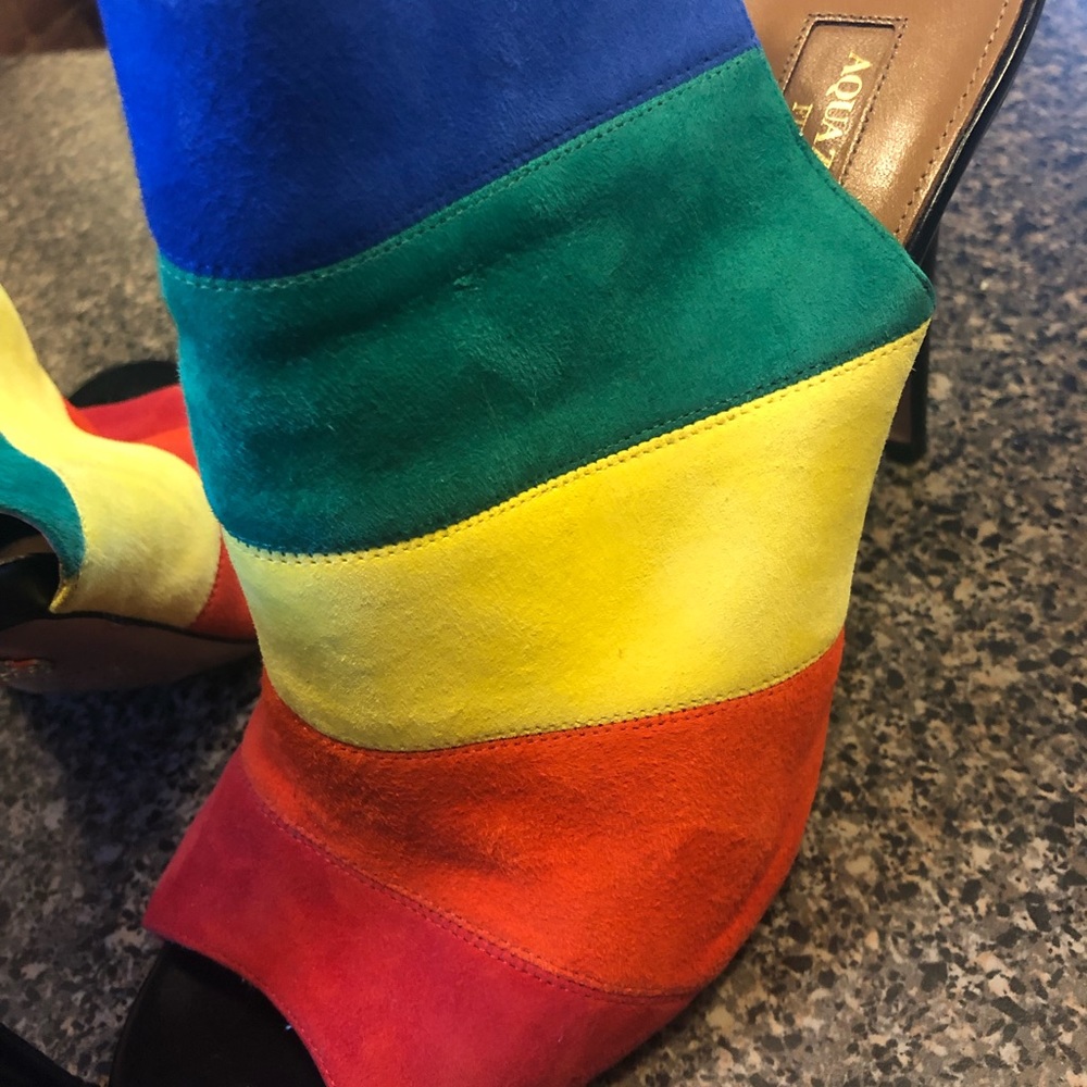 Aquazzura Firenze Rainbow Striped Suede Sandal